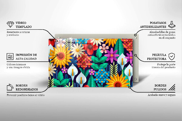 Glas Herdabdeckplatte Blumenwieseillustration