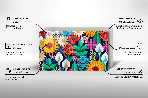 Glas Herdabdeckplatte Blumenwieseillustration