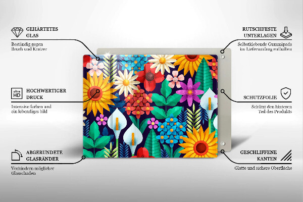 Glas Herdabdeckplatte Blumenwieseillustration