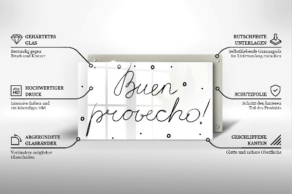 Glas Herdabdeckplatte Buen provecho!