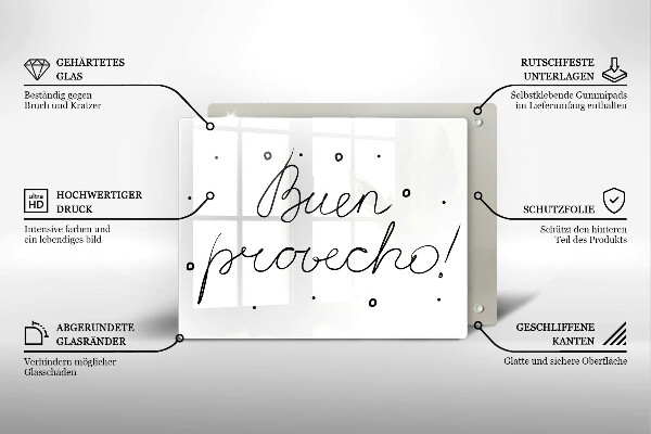 Glas Herdabdeckplatte Buen provecho!