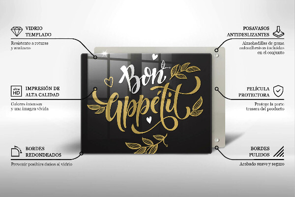 Glas Herdabdeckplatte Bon Appetit