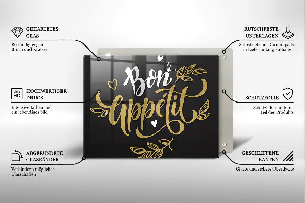 Glas Herdabdeckplatte Bon Appetit