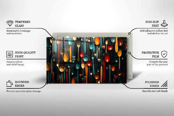 Glas Herdabdeckplatte Bunte Löffel und Gabeln