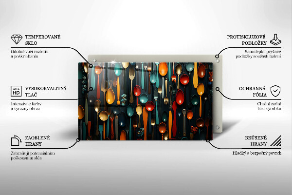 Glas Herdabdeckplatte Bunte Löffel und Gabeln