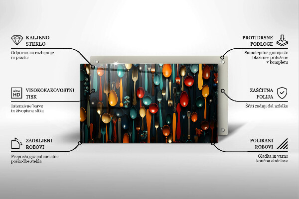 Glas Herdabdeckplatte Bunte Löffel und Gabeln