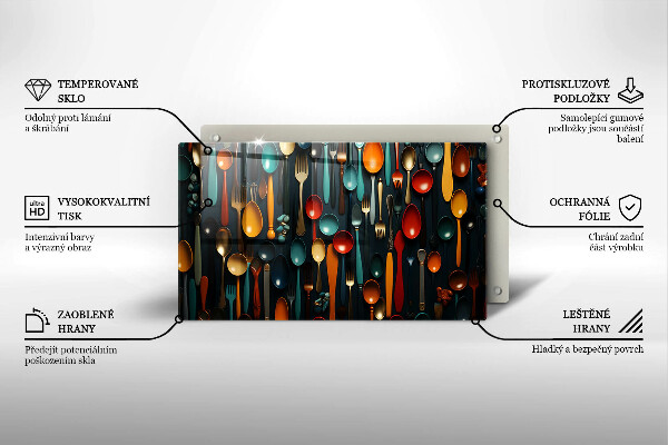 Glas Herdabdeckplatte Bunte Löffel und Gabeln