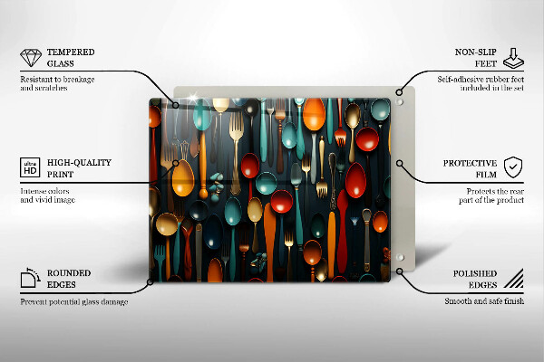 Glas Herdabdeckplatte Bunte Löffel und Gabeln