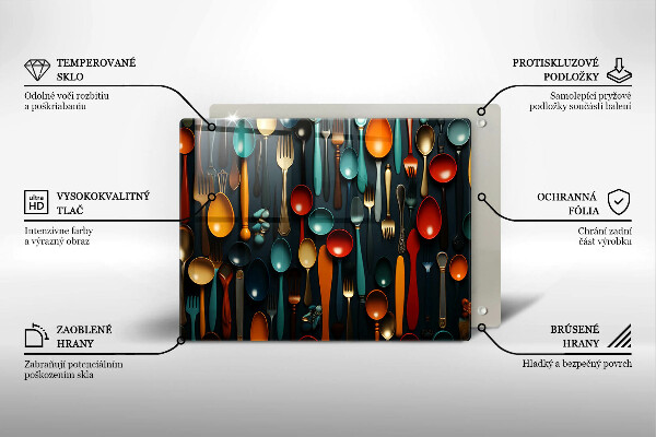 Glas Herdabdeckplatte Bunte Löffel und Gabeln