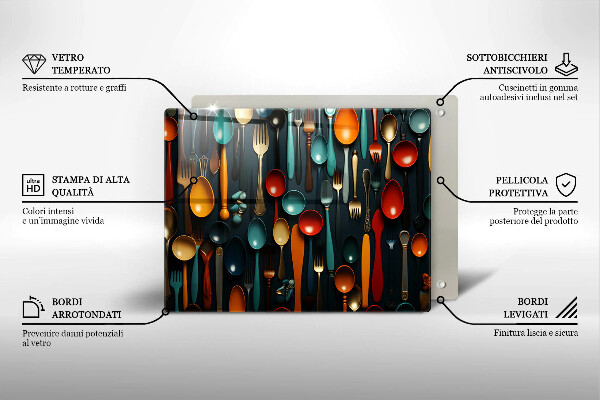 Glas Herdabdeckplatte Bunte Löffel und Gabeln