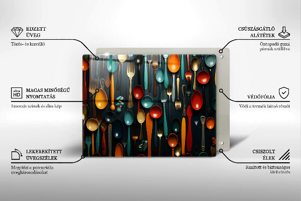 Glas Herdabdeckplatte Bunte Löffel und Gabeln