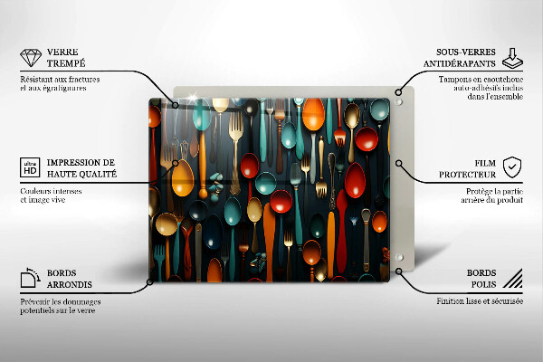 Glas Herdabdeckplatte Bunte Löffel und Gabeln