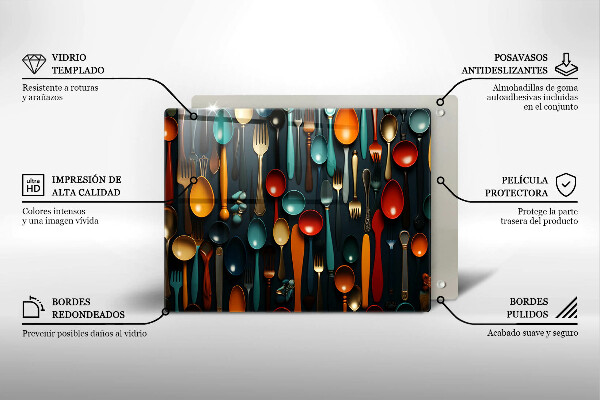 Glas Herdabdeckplatte Bunte Löffel und Gabeln