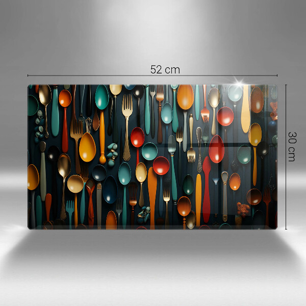 Glas Herdabdeckplatte Bunte Löffel und Gabeln
