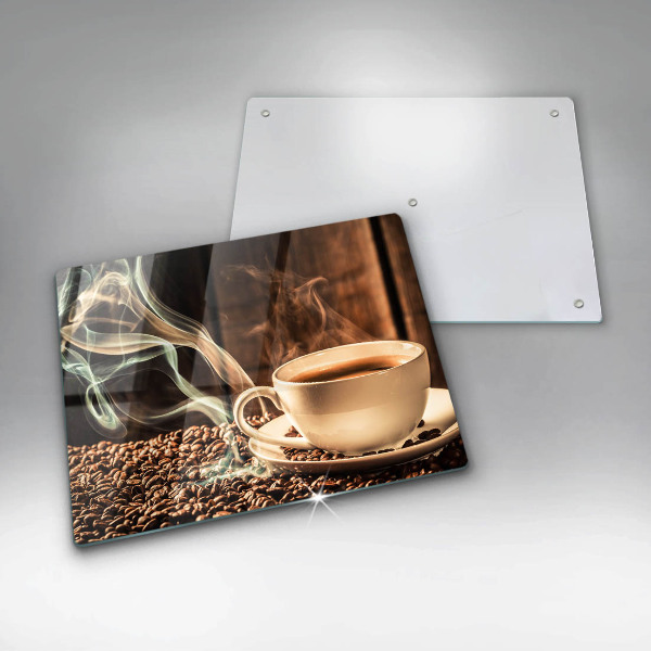 Glas Herdabdeckplatte Tasse und Kaffeebohnen