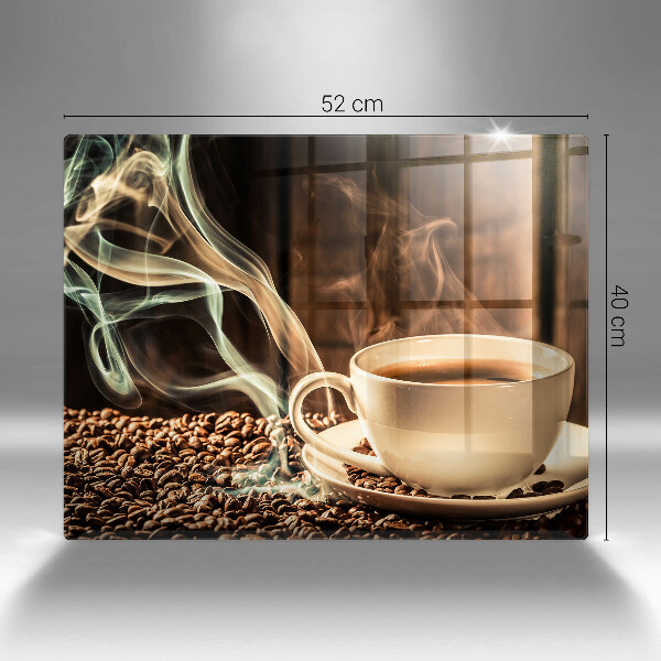 Glas Herdabdeckplatte Tasse und Kaffeebohnen