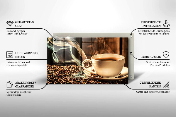 Glas Herdabdeckplatte Tasse und Kaffeebohnen