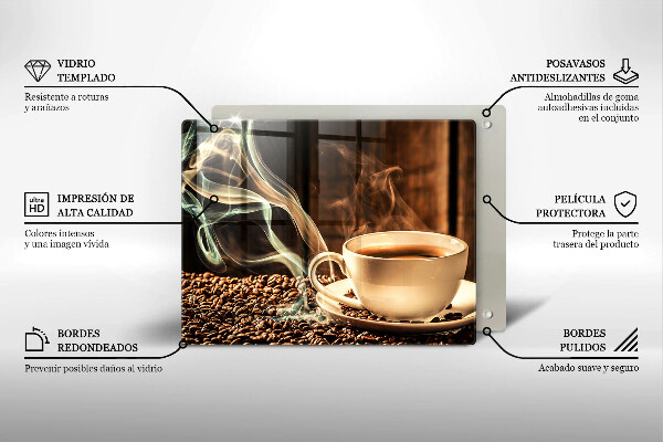 Glas Herdabdeckplatte Tasse und Kaffeebohnen