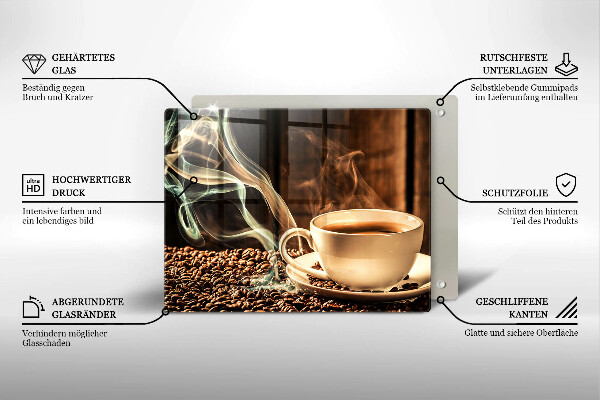 Glas Herdabdeckplatte Tasse und Kaffeebohnen