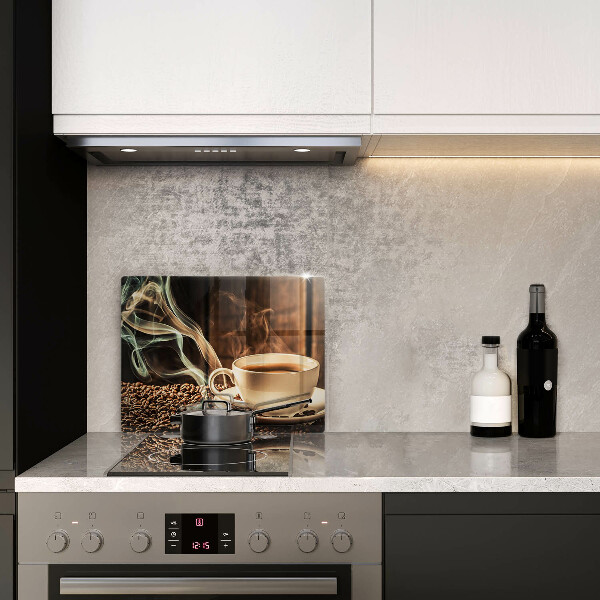 Glas Herdabdeckplatte Tasse und Kaffeebohnen