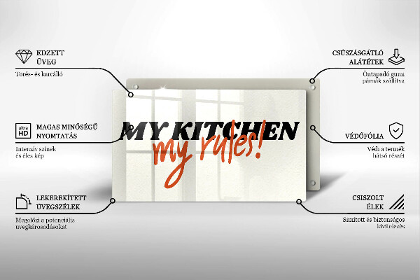 Glas Herdabdeckplatte My kitchen my rules