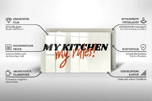 Glas Herdabdeckplatte My kitchen my rules