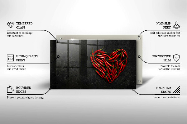 Glas Herdabdeckplatte Chili-Pfeffer-Herz