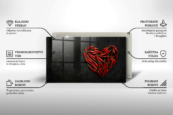 Glas Herdabdeckplatte Chili-Pfeffer-Herz