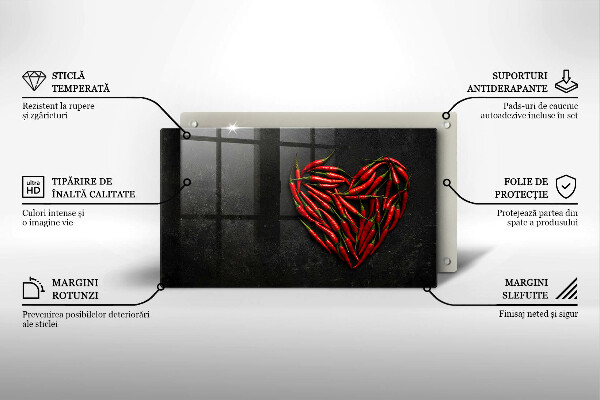 Glas Herdabdeckplatte Chili-Pfeffer-Herz