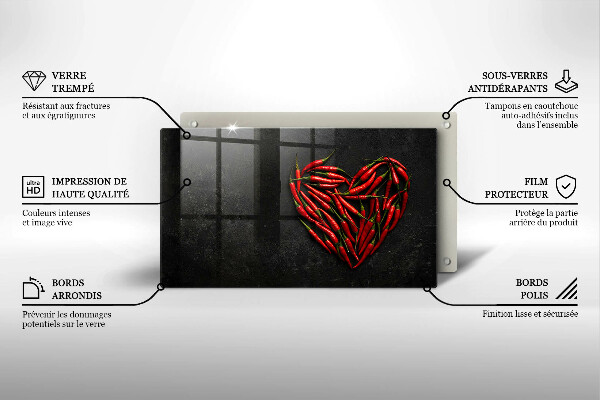 Glas Herdabdeckplatte Chili-Pfeffer-Herz