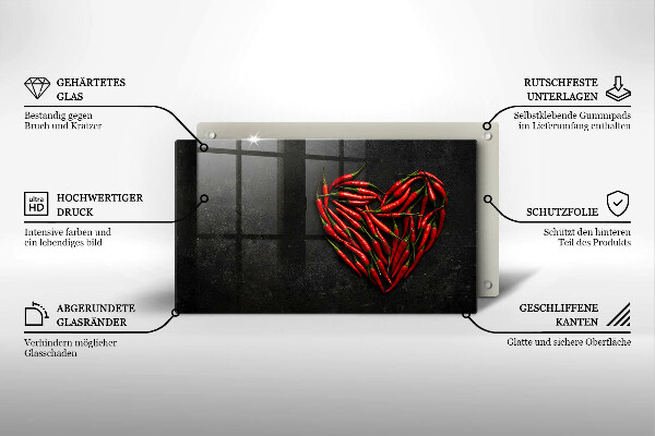 Glas Herdabdeckplatte Chili-Pfeffer-Herz