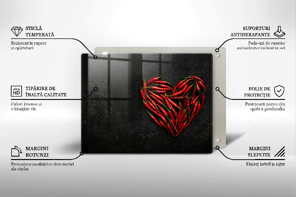 Glas Herdabdeckplatte Chili-Pfeffer-Herz