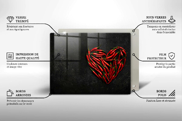 Glas Herdabdeckplatte Chili-Pfeffer-Herz