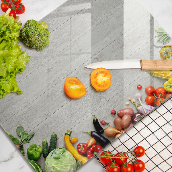 Glas Herdabdeckplatte Gemüse auf Brettern