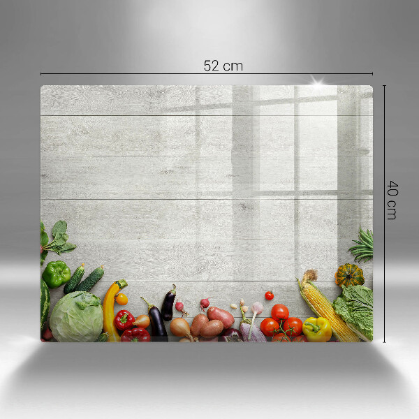 Glas Herdabdeckplatte Gemüse auf Brettern