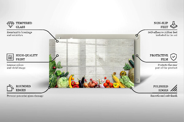 Glas Herdabdeckplatte Gemüse auf Brettern