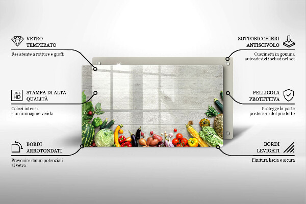Glas Herdabdeckplatte Gemüse auf Brettern