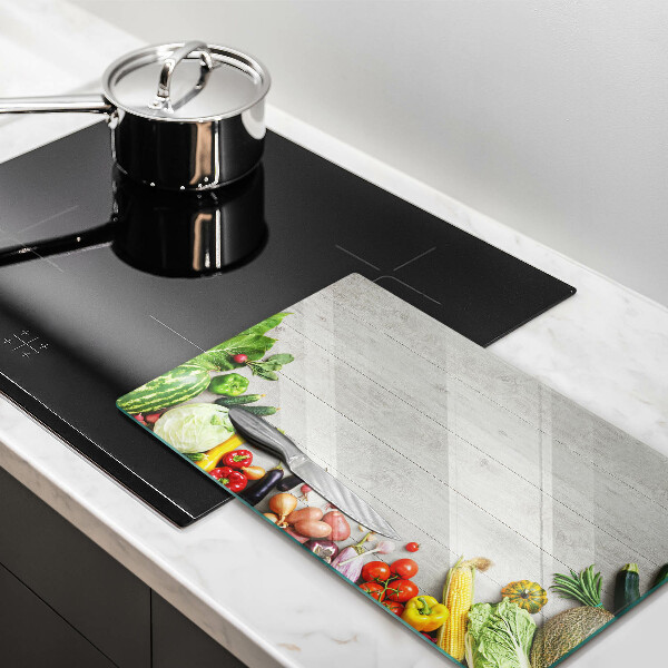 Glas Herdabdeckplatte Gemüse auf Brettern