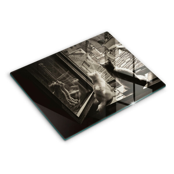 Glas Herdabdeckplatte Katzenstadt und Fenster