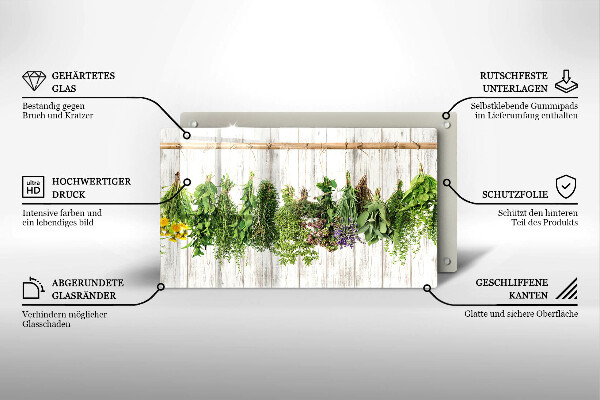 Glas Herdabdeckplatte Getrocknete Kräuter und Pflanzen