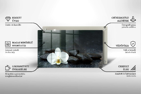 Glas Herdabdeckplatte Zen-Steine mit weißen Blüten