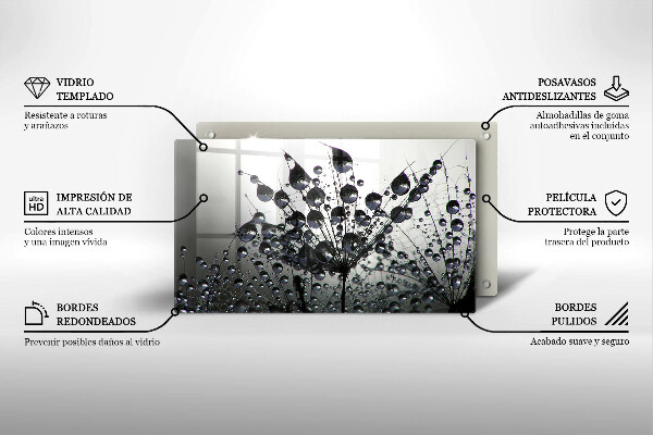 Glas Herdabdeckplatte Löwenzahn und Tau