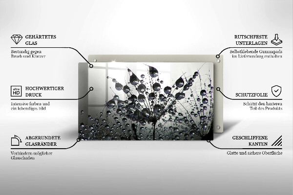Glas Herdabdeckplatte Löwenzahn und Tau