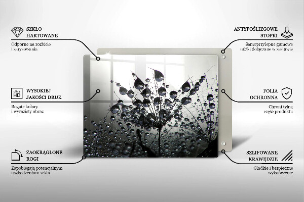 Glas Herdabdeckplatte Löwenzahn und Tau