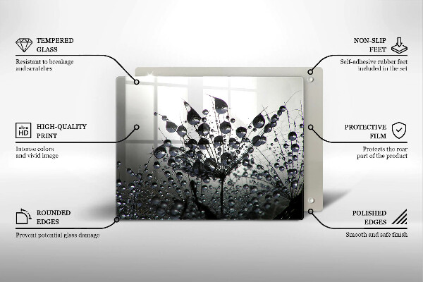 Glas Herdabdeckplatte Löwenzahn und Tau