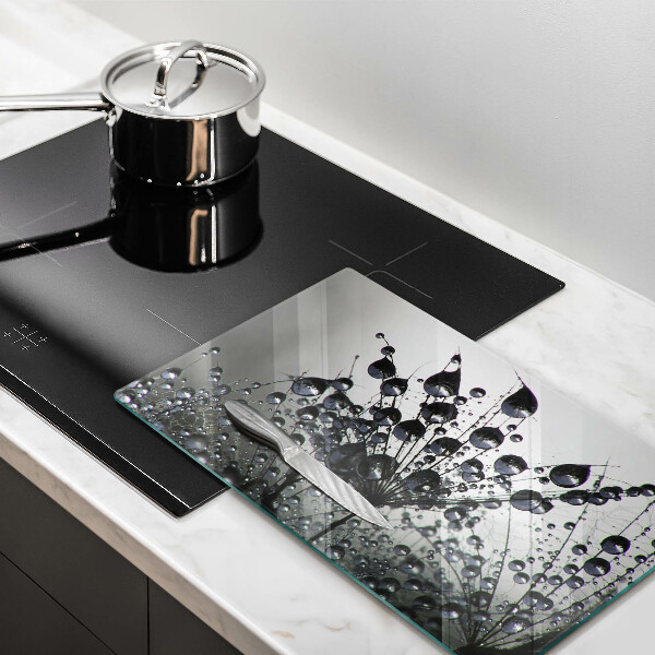 Glas Herdabdeckplatte Löwenzahn und Tau