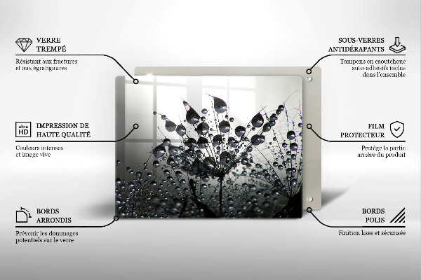 Glas Herdabdeckplatte Löwenzahn und Tau
