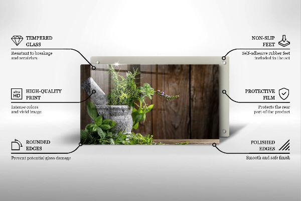 Glas Herdabdeckplatte Pflanzen Kräuter und Holz