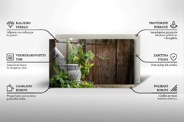 Glas Herdabdeckplatte Pflanzen Kräuter und Holz