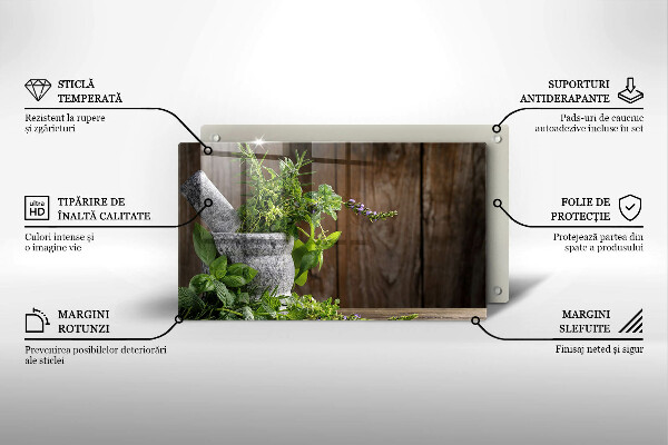 Glas Herdabdeckplatte Pflanzen Kräuter und Holz